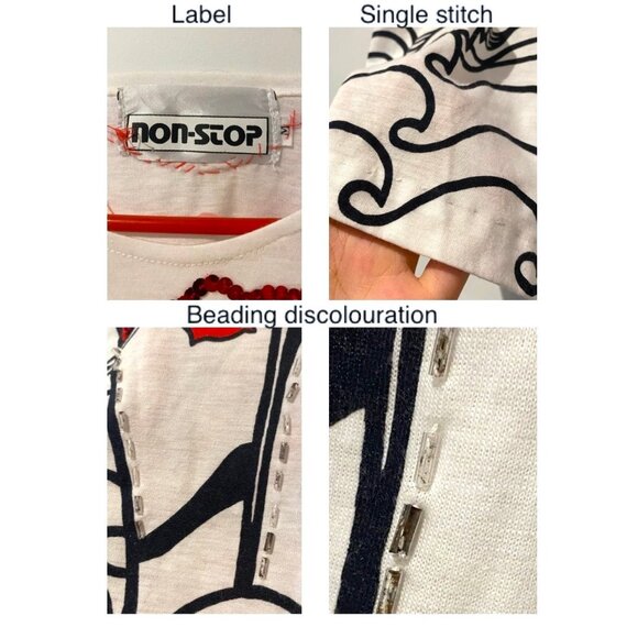 90s vintage novelty nautical sailing sequins cropped cotton tee shirt crop top - Picture 9 of 9